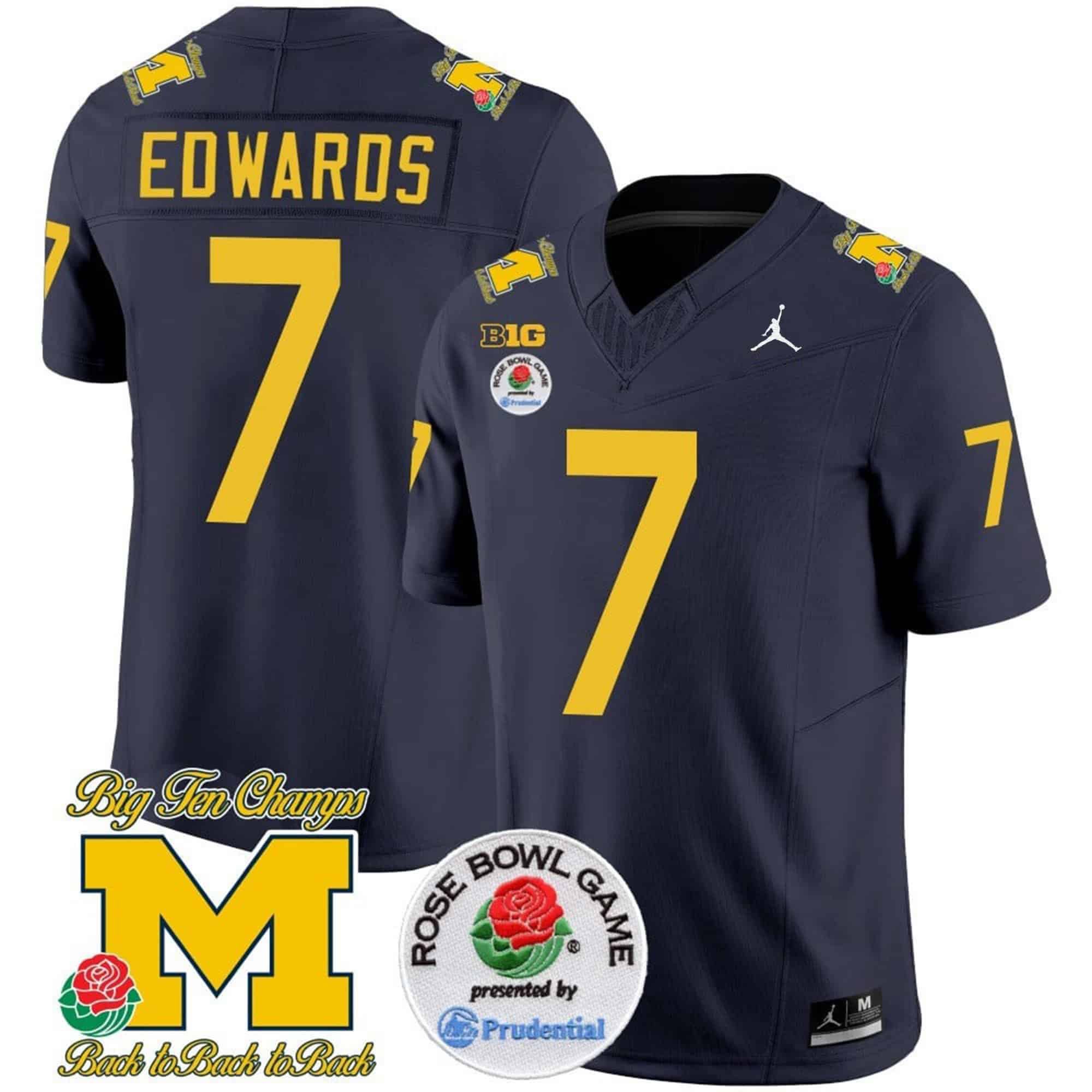 Men Michigan Wolverines #7 Edwards Drak Blue 2024 Rose Bowl Patch Vapor Limited NCAA Jersey->customized nfl jersey->Custom Jersey